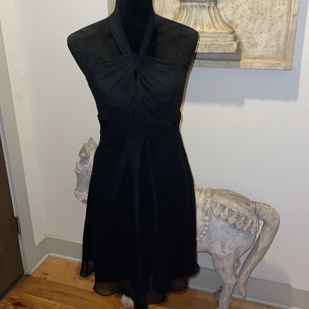 White House Black Market Sz 4 halter black polyester chiffon dress‎